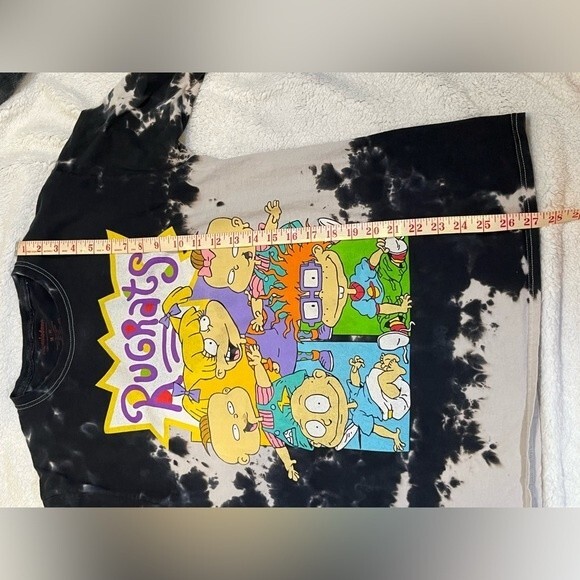 Rugrats Long Sleeve T-Shirt Black and White Bleach Dye Front and Back Graphics - Picture 2 of 9